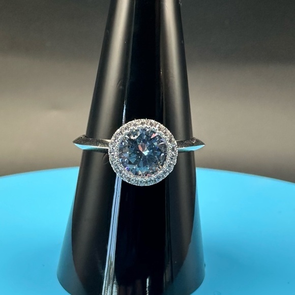 Sterling Silver Halo Ring – CZ Solitaire – .925 Statement Cocktail Ring NWT - Picture 8 of 17